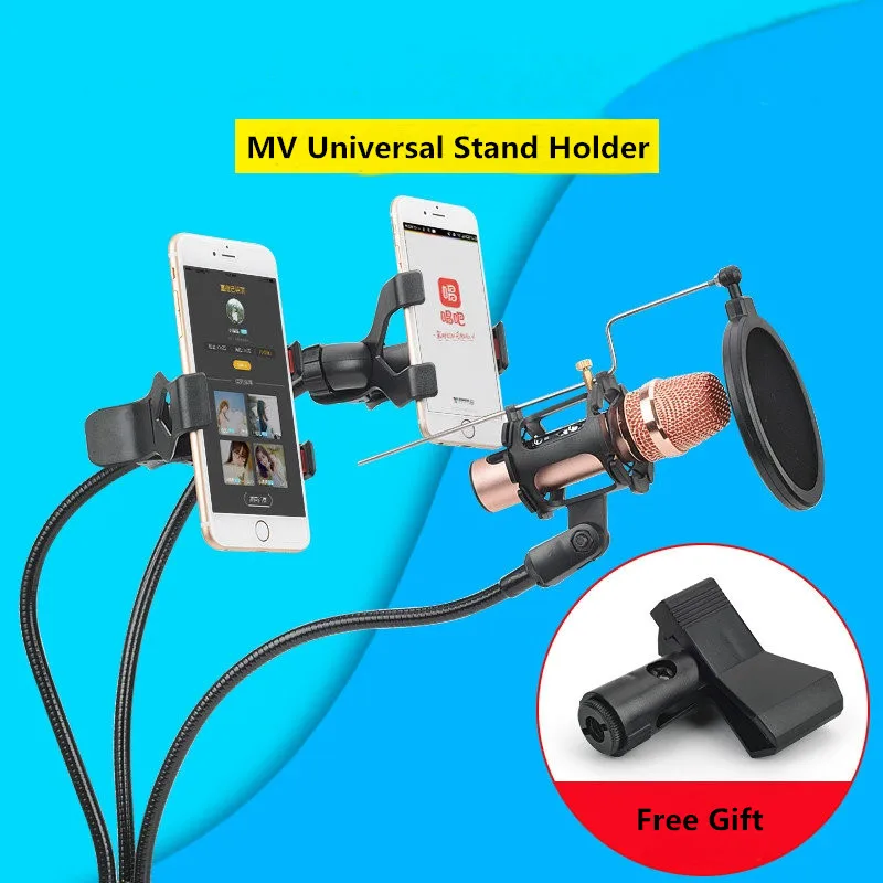 Professional Microphone Stand Mount Phone Holder with Clip for Karaoke MV Android IOS Mobile