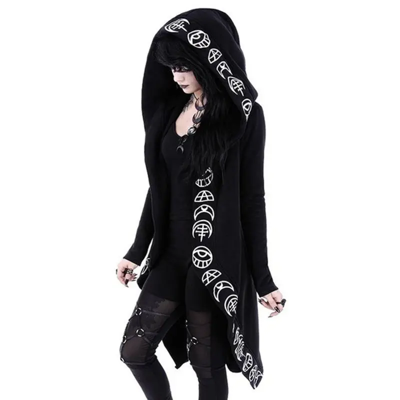 Rosetic Hoodies Gothic Casual Cool Chic Black Plus Size Women Sweatshirts Loose Cotton Hooded Plain Print Female Punk Hoodies