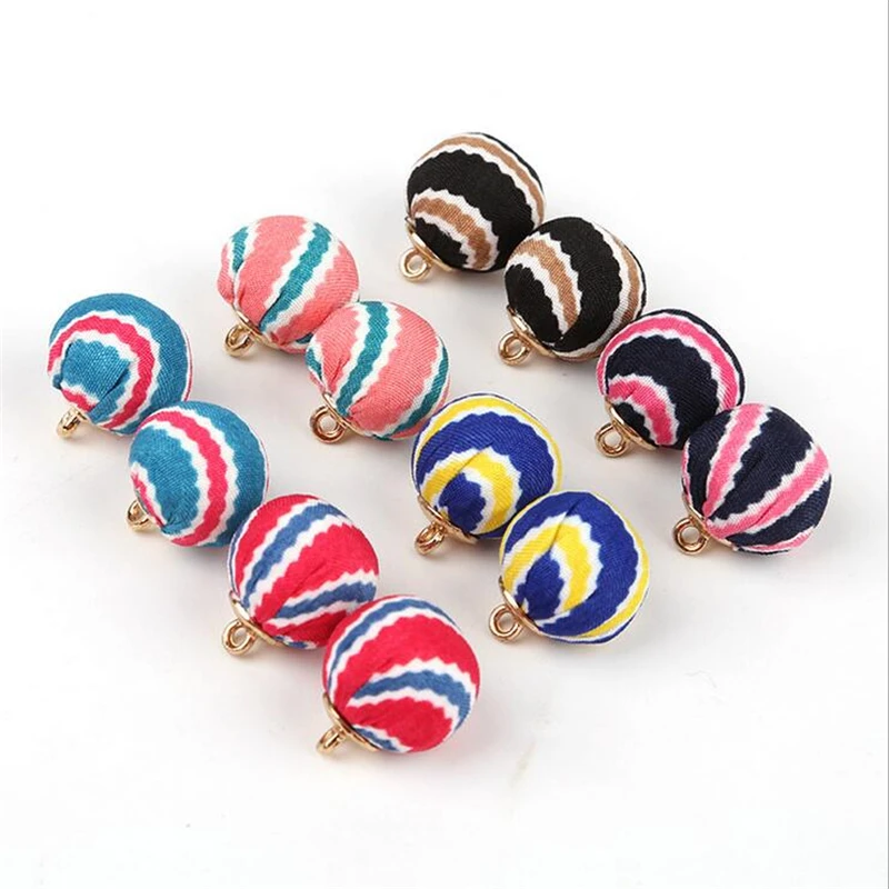 

10pcs/lot New Stripe Cloth Covered Round Ball Beads Charms Pendant For DIY Earrings Bracelet Jewelry Making Findings Accessories