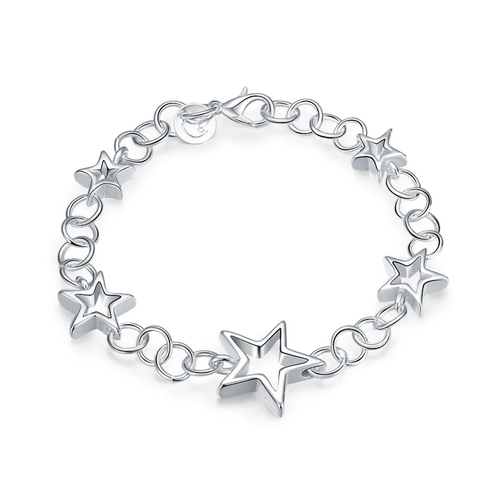 

Factory price top quality Silver Plated&Stamped 925 five flat hollow star link chains Bracelet for men's Women jewelry