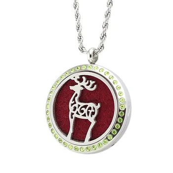 

5PCS 30mm Elk Pattern Crystal Stainless Steel perfume Locket Essential Oil Diffuser Locket Pendant