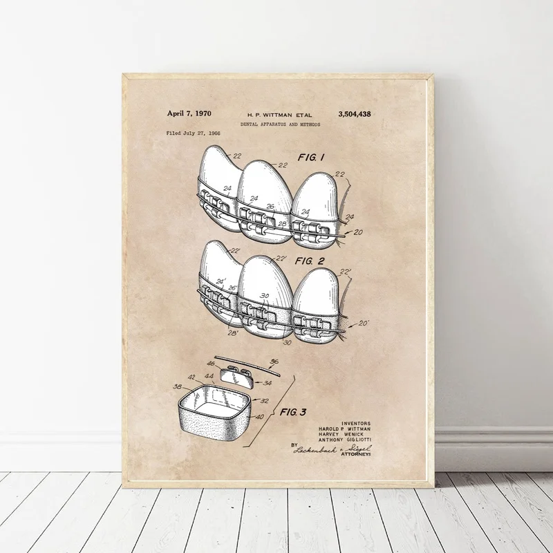 

Wittman 1970 Dental Apparatus and Meth Patent Art Posters Silk Print Poster Home Decor