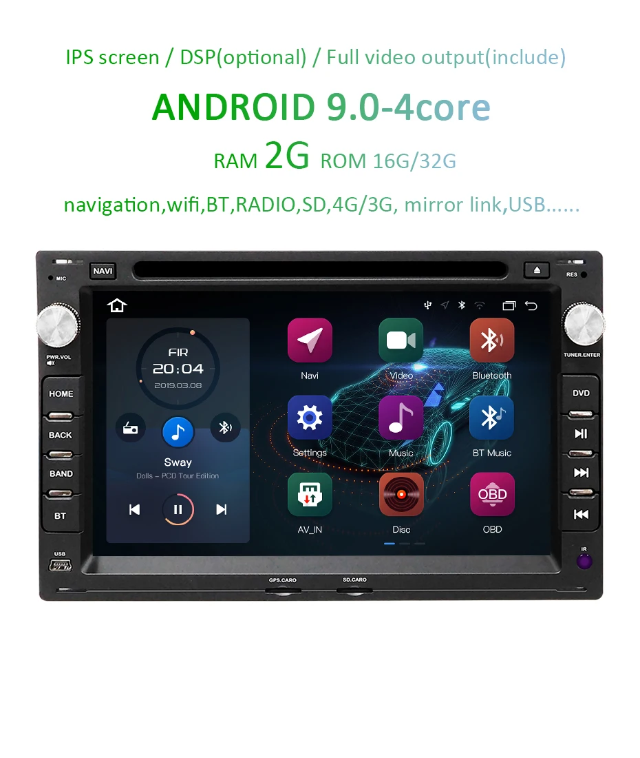 Sale DSP IPS 64G Android 9.0 Car GPS For VW PASSAT B5 B4 JETTA BORA GOLF 4 SHARAN POLO MK5 MK4 MK3 T5 TRANSPORTER for Peugeot 307 dvd 3