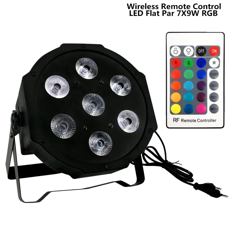 

4pcs/lot Wireless remote control Disco DJ tri led par Flat SlimPar Tri 7x9w RGB Color Mixing DMX Light Uplighting
