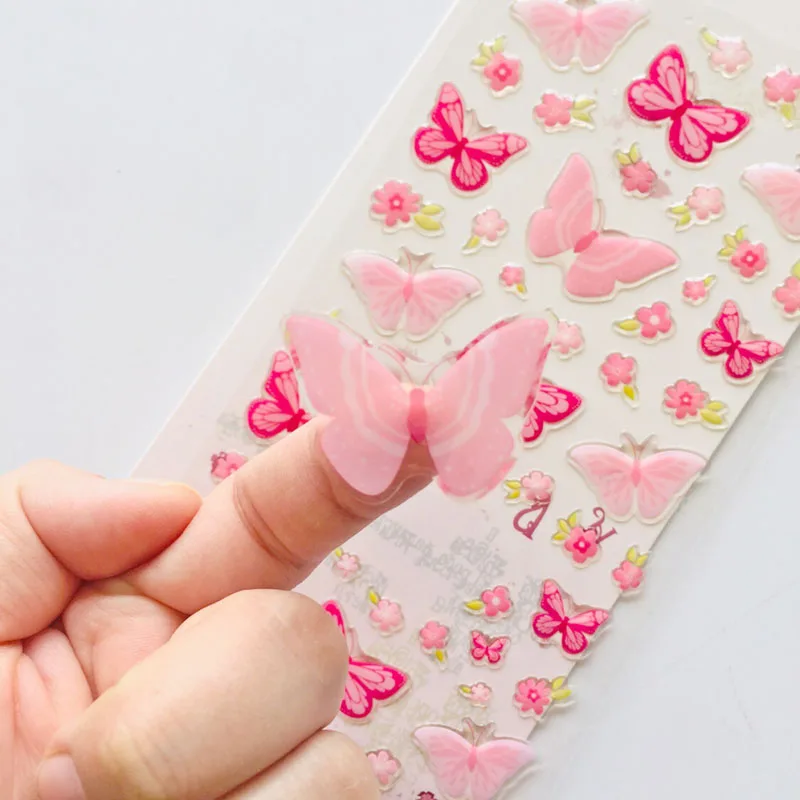 1 Sheet Crystal Epoxy Butterfly Flower Heart Decorative Stickers Dairy Album Decor Phone Bottle DIY Stick Label