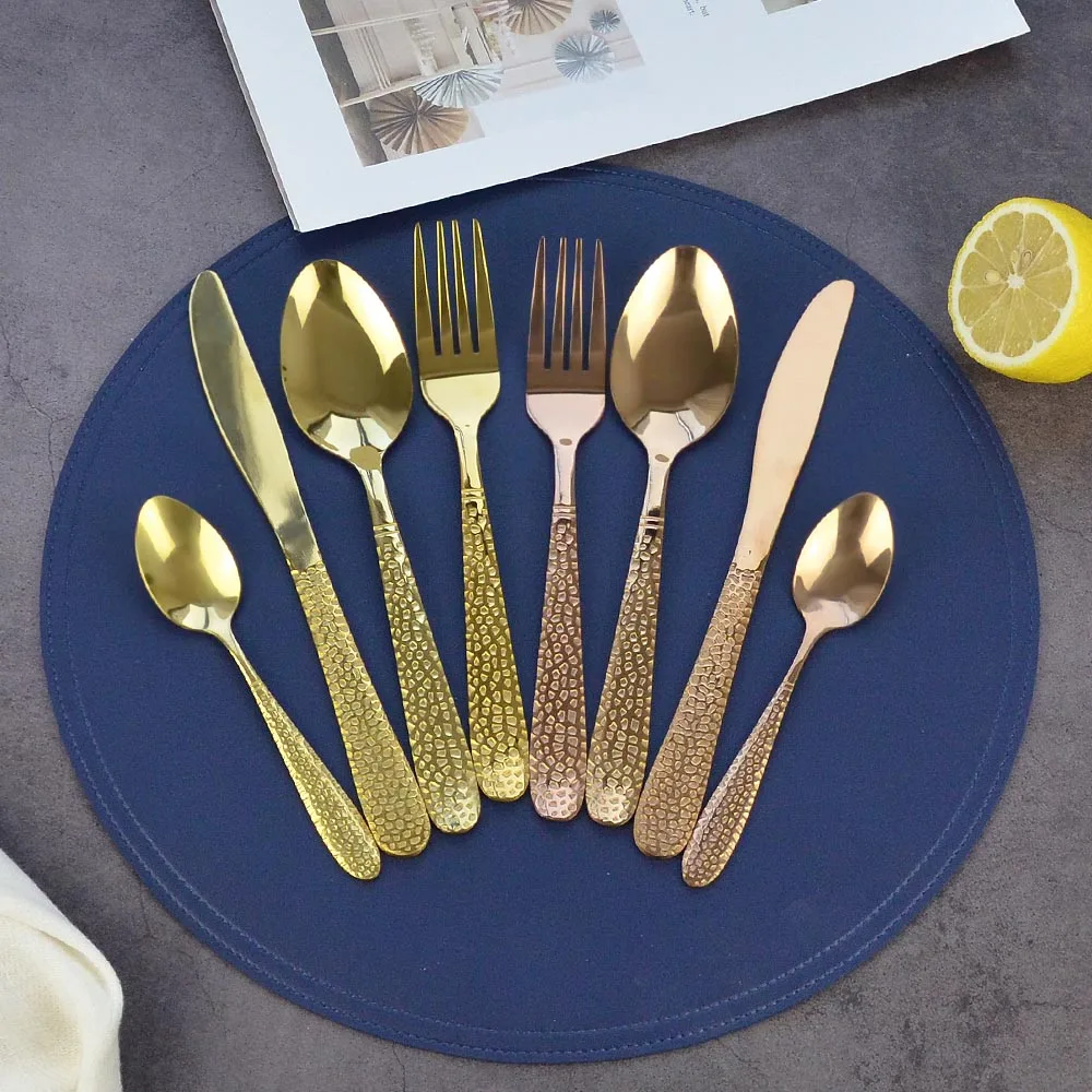 

304 Stainless Steel Tableware Set Glossy Rose Gold European Western Food Dinnerware Sets Knife Forks Spoons Cutleries 4pcs