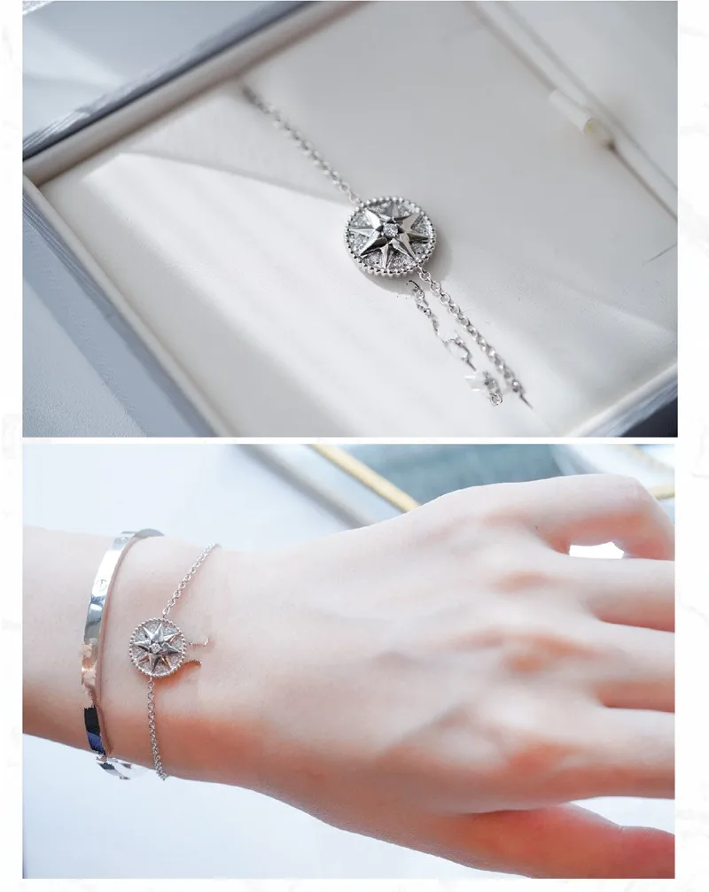 

Fashion AAA Zircon Crystal Star Charm Bracelet Pure 925 Sterling Silver Malachite Stone Rose Vents Women Wedding Jewelry