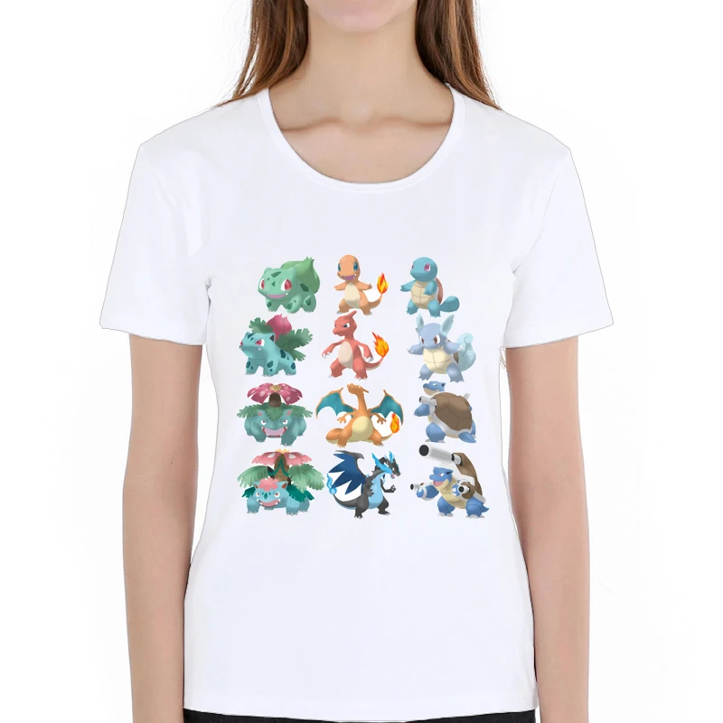 Pokemon Go Women T-shirt Fashion Charmander/Bulbasaur/green Evolutions t shirts Pokemon Printed Tops Short Sleeve Hipster tee