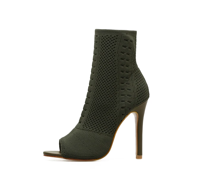 Женские вязаные сапожки-носки Eilyken, зеленые эластичные ботильоны на высоком каблуке с открытым носком, модные туфли-лодочки в стиле Кардашьян
