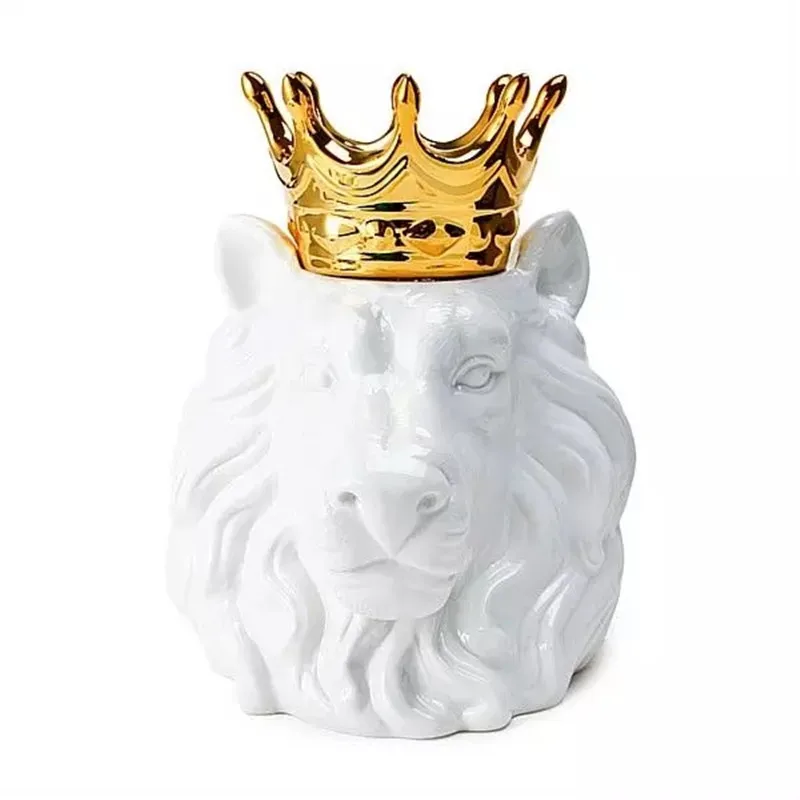 

Creative Ceramic Animals Storage Pot Ornaments Crown Lion Storage Tank Home Accessories Gift R1799