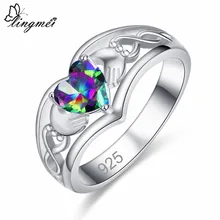 Lingmei ирландское кольцо Свадебные украшения в форме сердца для женщин Многоцветный и синий кубический циркон серебро 925 пасьянс кольцо Размер 6-13 подарок