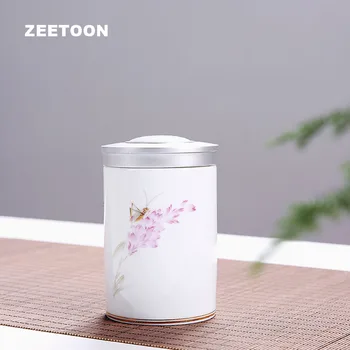 

Japanese Style Autumn Rhyme White Porcelain Tea Cans Kung Fu Tea Set Caddies Jar Candy Puer Tea Storage Canister Home Ornament
