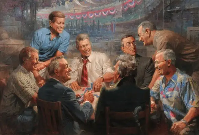 

Unique # 2019 HOME OFFICE BAR Decor ART -American President Historical celebrities ART painting on canvas Playing poker # 36