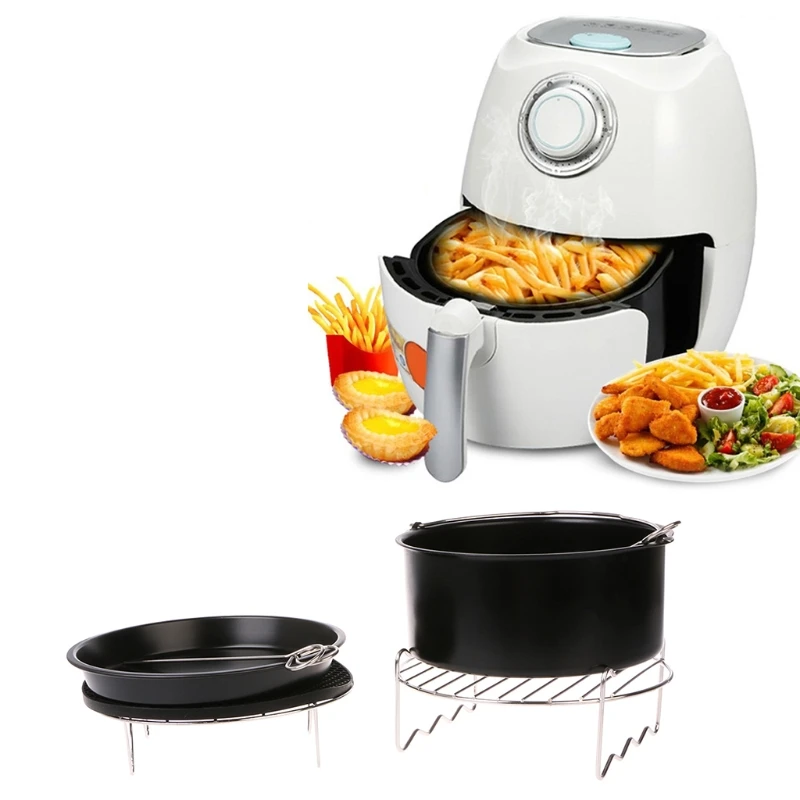 

MEXI 7Inch Air Fryer Pan Accessory Baking Basket Pizza Plate Grill Pot Multi-function
