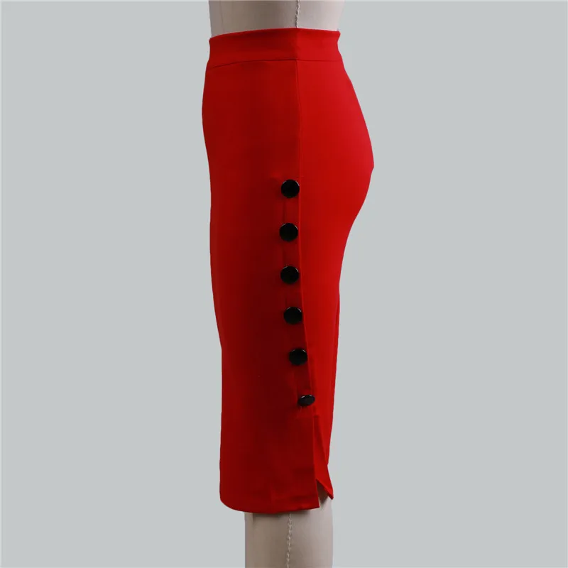 Женские Элегантные Облегающие юбки-карандаш с высокой талией, Женская юбка с разрезом по бокам и пуговицами, офисные женские облегающие Облегающие юбки
