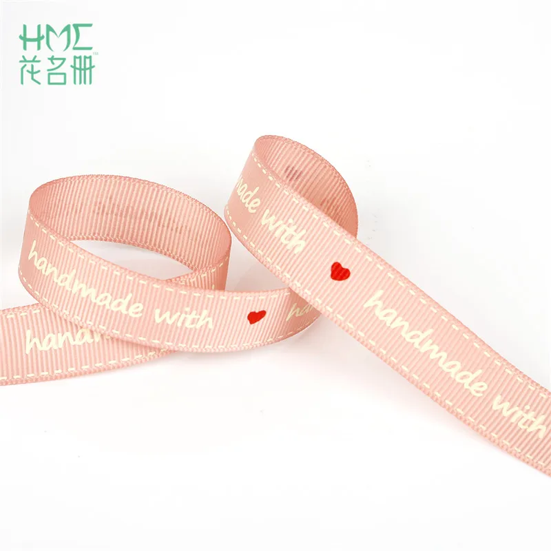 Ribbon 3/5 Yards White/Pink/Navy Hand made Letter Printed Grosgrain Satin For DIY Crafts