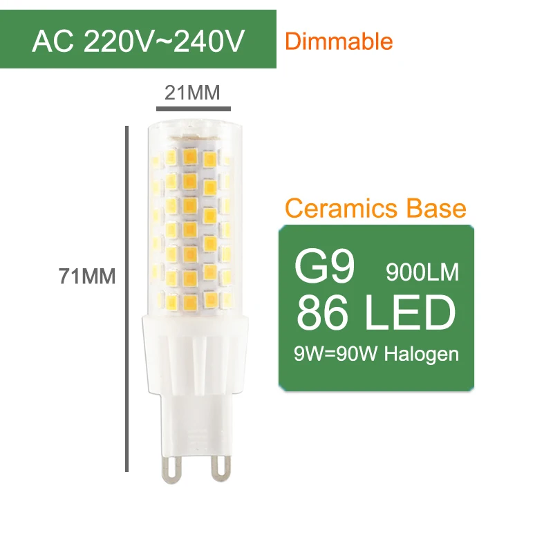 Kaguyahime затемнения светодиодный G4 G9 E14 лампа керамические лампочки DC 12V AC 220V 3W 6W 9W COB G9 светодиодный G4 для сменная галогенн - Испускаемый цвет: G9 86LEDs Dimmable