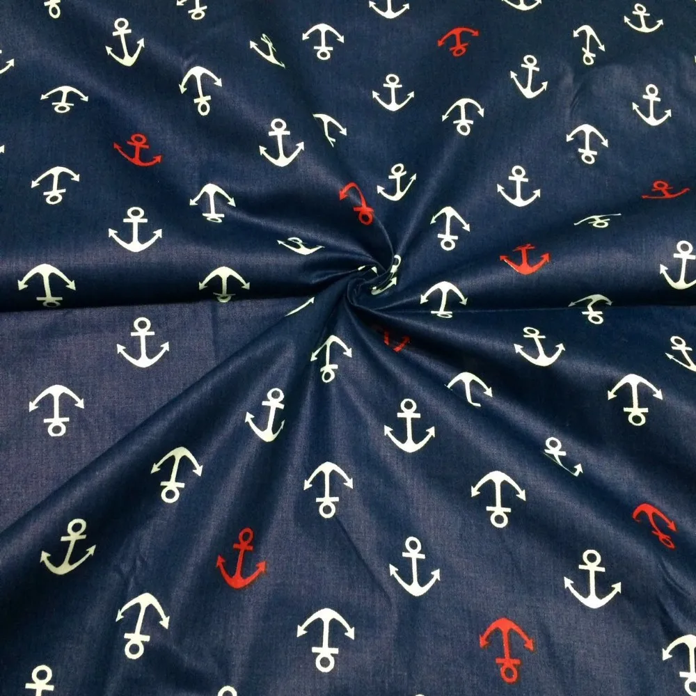 Военно-морской флот в синюю полоску/белый якорь спасательный буй хлопок саржа ткани для DIY ткани лоскутное Telas детское шитье игрушек - Цвет: navy blue anchor