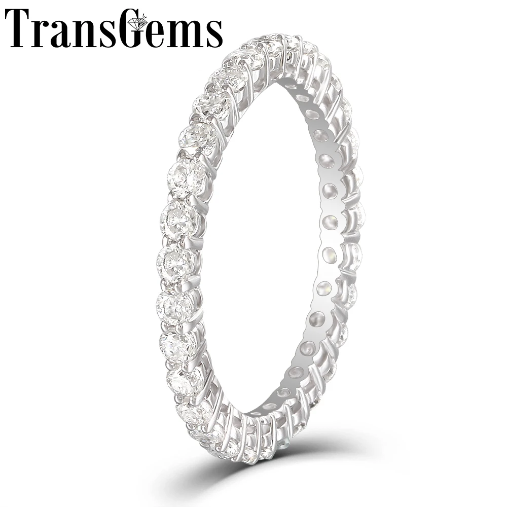 

Transgems 1CTW 2mm Moissanite Simulated Diamond Eternity Engagement Wedding Band Platinum Plated Silver band for Women