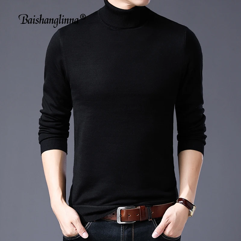 Baishanglinna Winter Thick Warm Sweater Men Turtleneck Mens Sweater Slim Fit Pullover Men Classic Wool Knitwear Pull Homme 18116