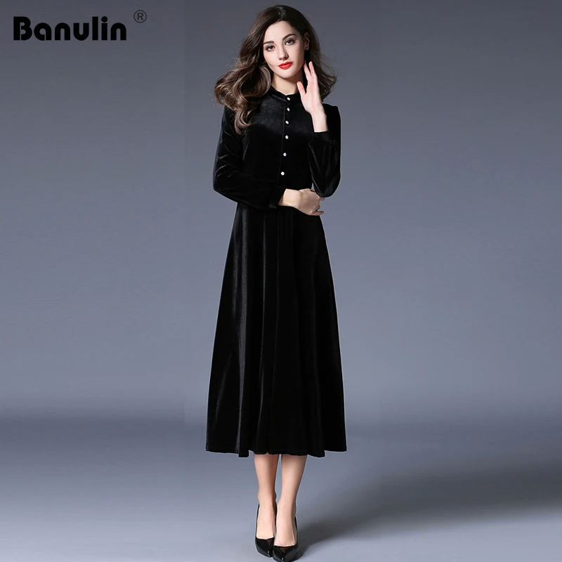

New Women Black Velvet Dress Winter Dresses Women 2018 Vestido Longo Long Sleeved Maxi Long Party Dresses Robe Longue Femme
