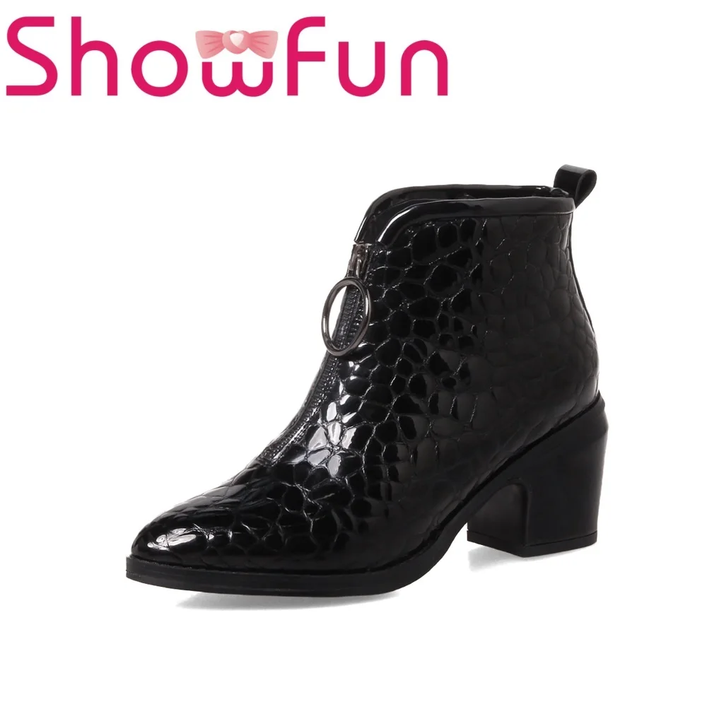 

Showfun genuine leather shoes woman paisley square heels boots
