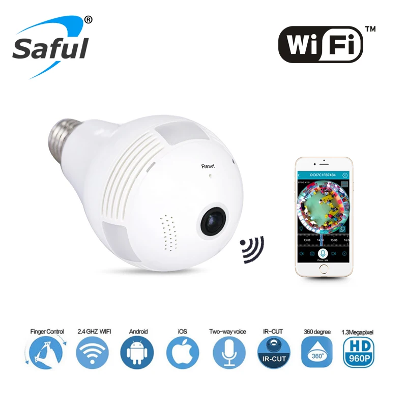 

Saful Wireless IP Camera Wifi Home Security Bulb Light hot sale 1.3MP 960P 360 Degree Panoramic P2P Audio Surveillance Camera