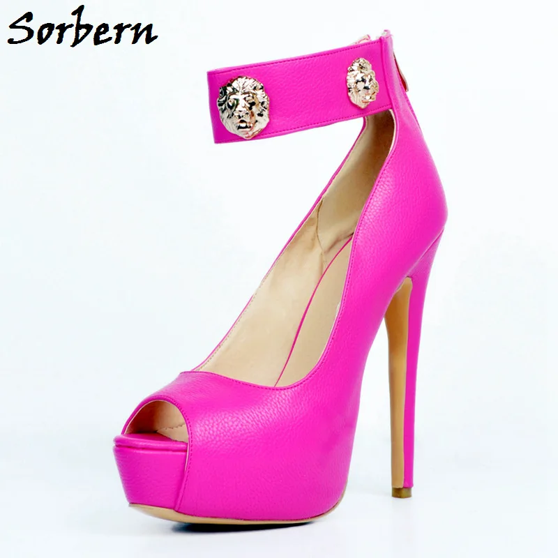 

Sorbern Fuchsia Ladies High Heels Free Shipping Women Shoes Platform Ladies Luxury Design Shoes Large Size 34-47 Custom Color