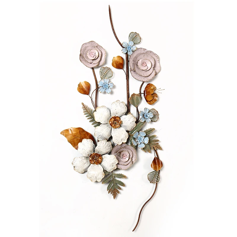 

European style living room wall decoration pendant Three-dimensional iron restaurant ornaments in full bloom