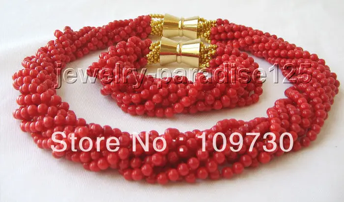 

hot sell new - Jewelry 00409 Genuine AAA 18" 10row 5mm red coral necklace & bracelet (A0425)