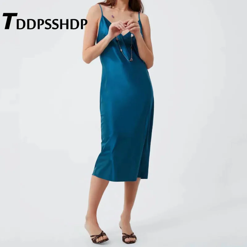 Синий цвет Весна приталенное женское платье Спагетти ремень сексуальное с низким вырезом Vestidos De Fiesta De Noche платья