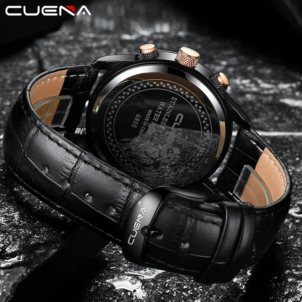 CUENA Quartz Watch Men Luxury Stopwatch Date Luminous Hands Genuine Leather Strap 30M Waterproof Black Fashion Men's Wrist Watch CUENA Quartz Watch Men Luxury Stopwatch Date Luminous Hands Genuine Leather Strap 30M Waterproof Black Fashion Men's Wrist Watch
