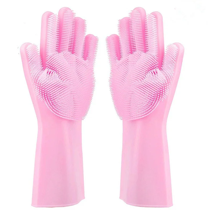 

1 Pair (2 Pieces) Silicone Scrubber Gloves Magic Silicon Dishwashing Gloves Scrubber Cleaning Gloves for Kitchen, Bathroom Pet