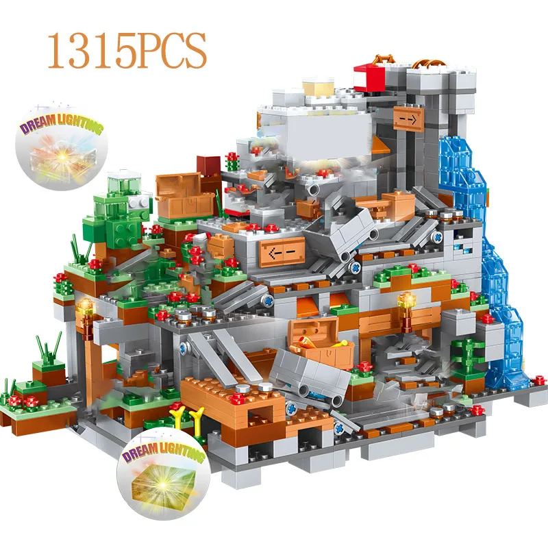 

1315PCS My World Building Blocks Compatible Legoingly Minecrafted Mountain Cave Figures Module Bricks Toys For Children