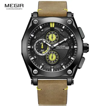 

Megir Leather Strap Military Quartz Watches Men Relogios Masculino Sports Chronograph Wrist Watch Clock Man Relojes ML2098