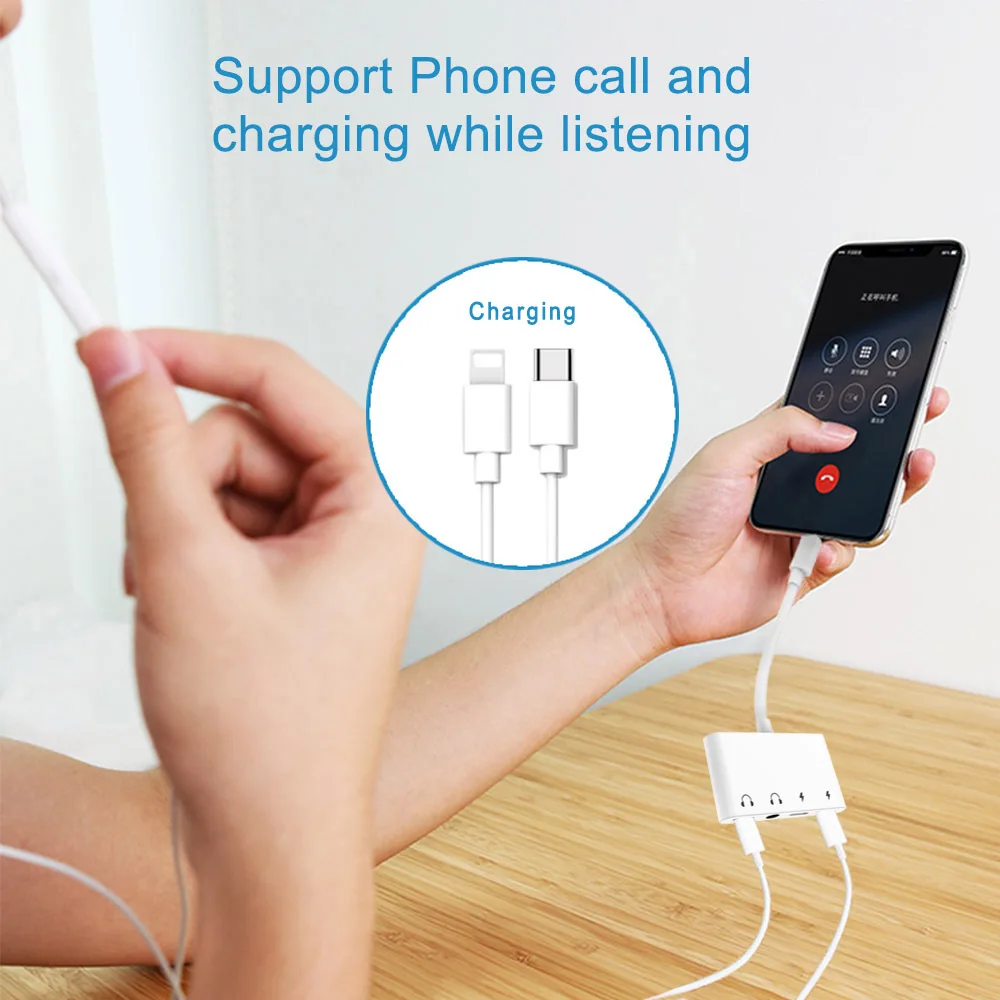 3 5mm Audio Headphone Aux Jack Adapter with USB C Charger Splitter for 4 in 1 to Converter for iPhone XS Max XR X 8 7 iPod iPad