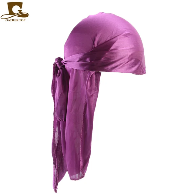 Men's Silky Durags Bandanas Turban hat Wigs Doo Men Satin Durag Biker Headwear Headband Hair Accessories Extra Long Tail Du-Rag Adult Purple
