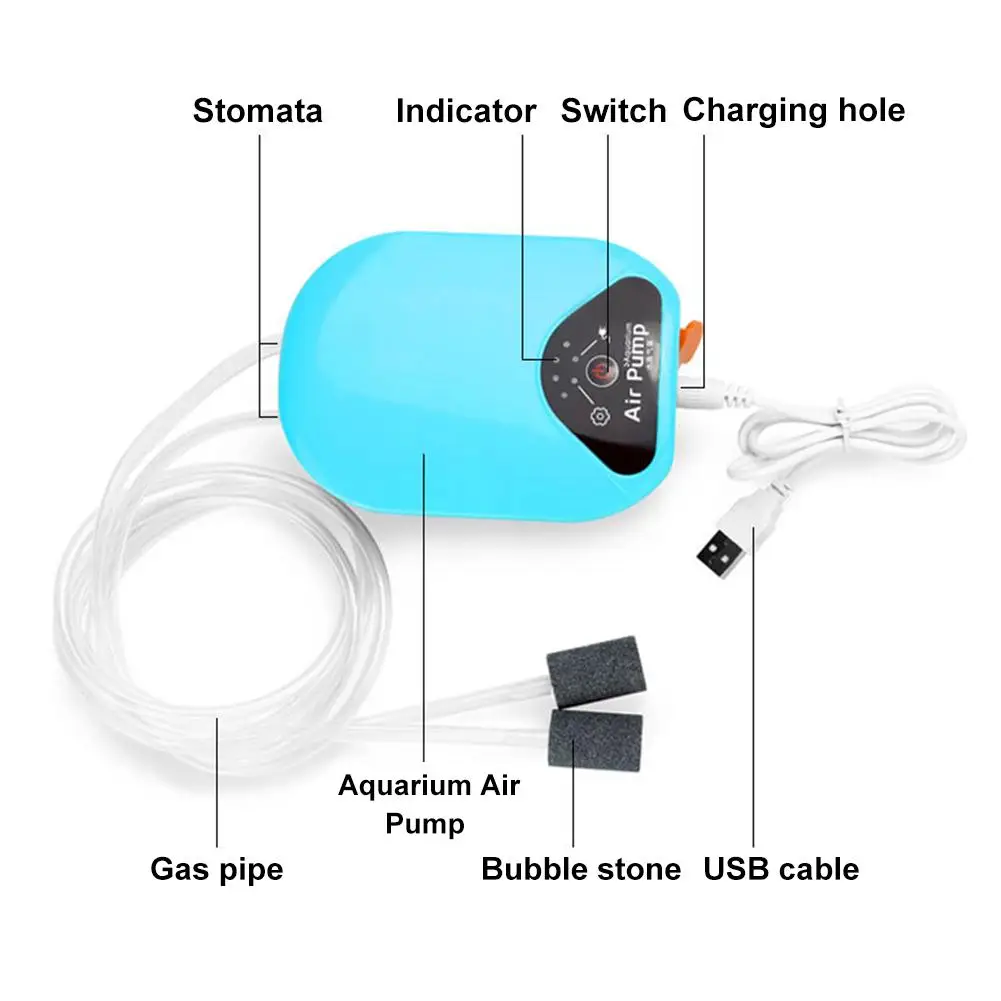 Водонепроницаемый аквариумный воздушный насос для рыбалки, кислородный насос переменного и постоянного тока, двухмоторный бесшумный портативный аэратор литиевой батареи с usb-кабелем