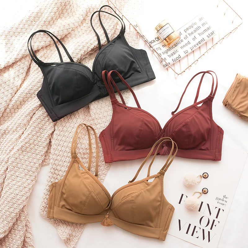 

retro style tassels small seamless Bra Briefs Sets comfortable women push up sexy underwear sets cross beauty lingerie intimate