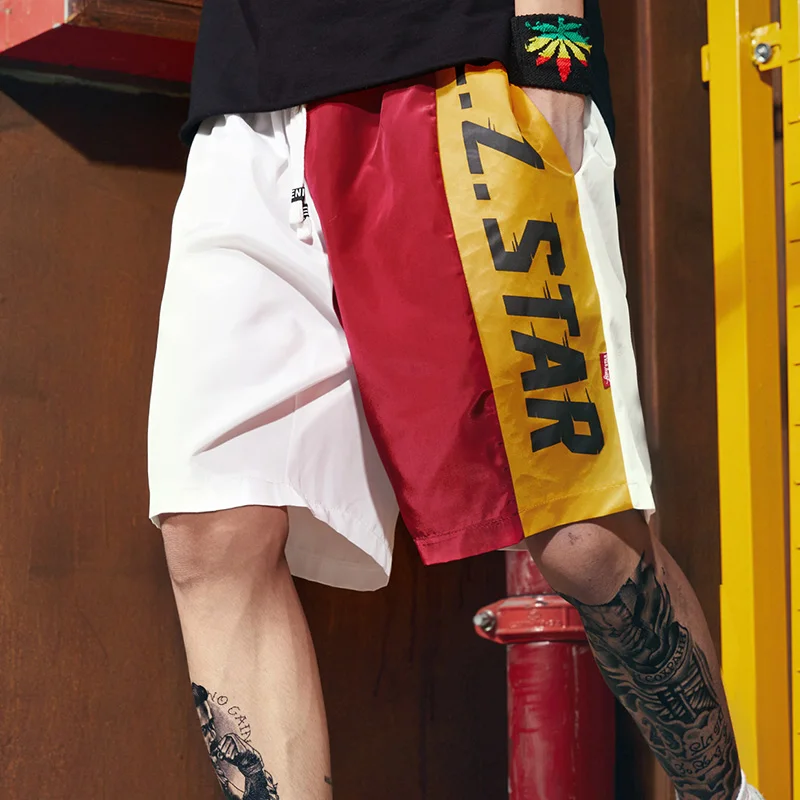 В стиле «хип-хоп» шорты в уличном стиле Для мужчин летние свободные Speliced Рубашки домашние быстро сохнут Панк мужские шорты-бермуды доска Повседневное