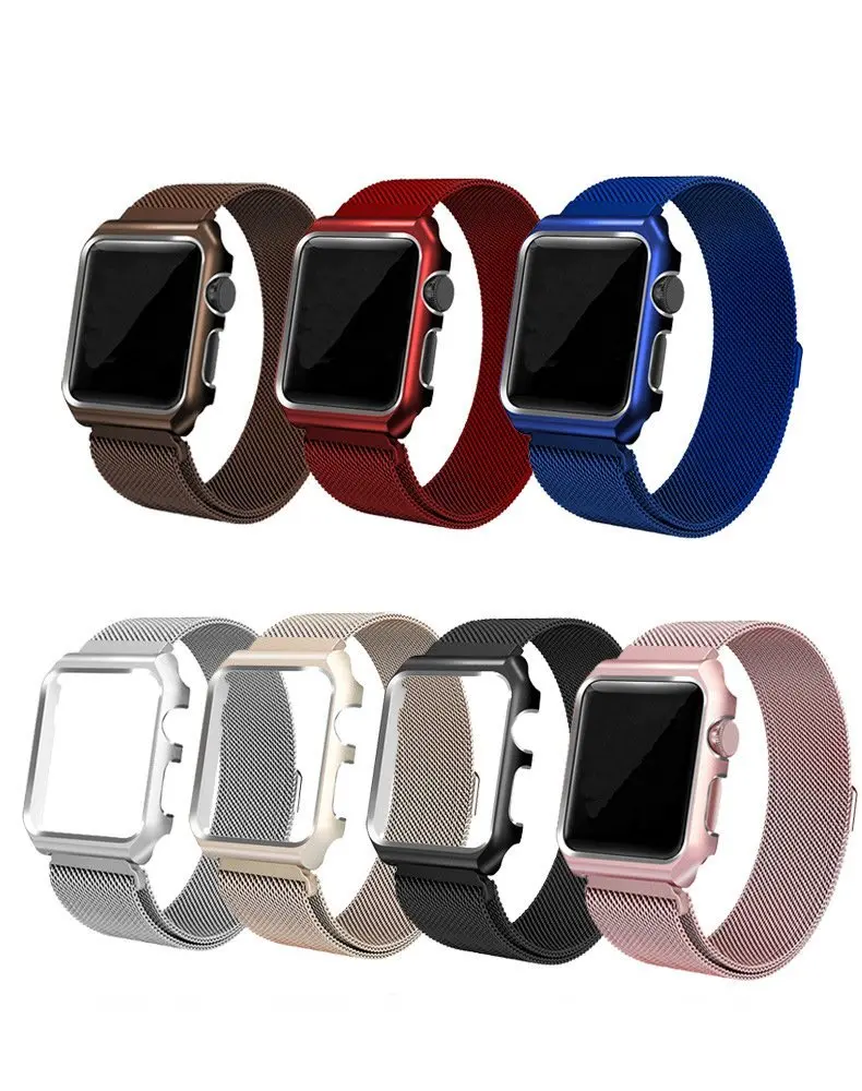  Milan Case Strap for Apple iphone Watch strap 38 42 40 44 mm Band Stainless Steel Metal Bands Shock