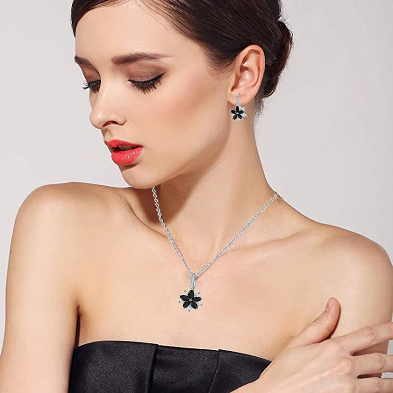 CARSINEL брендовые модные циркониевые ювелирные изделия для женщин и девочек черные подвески из серебра ожерелья серьги Свадебные Ювелирные наборы JS0165