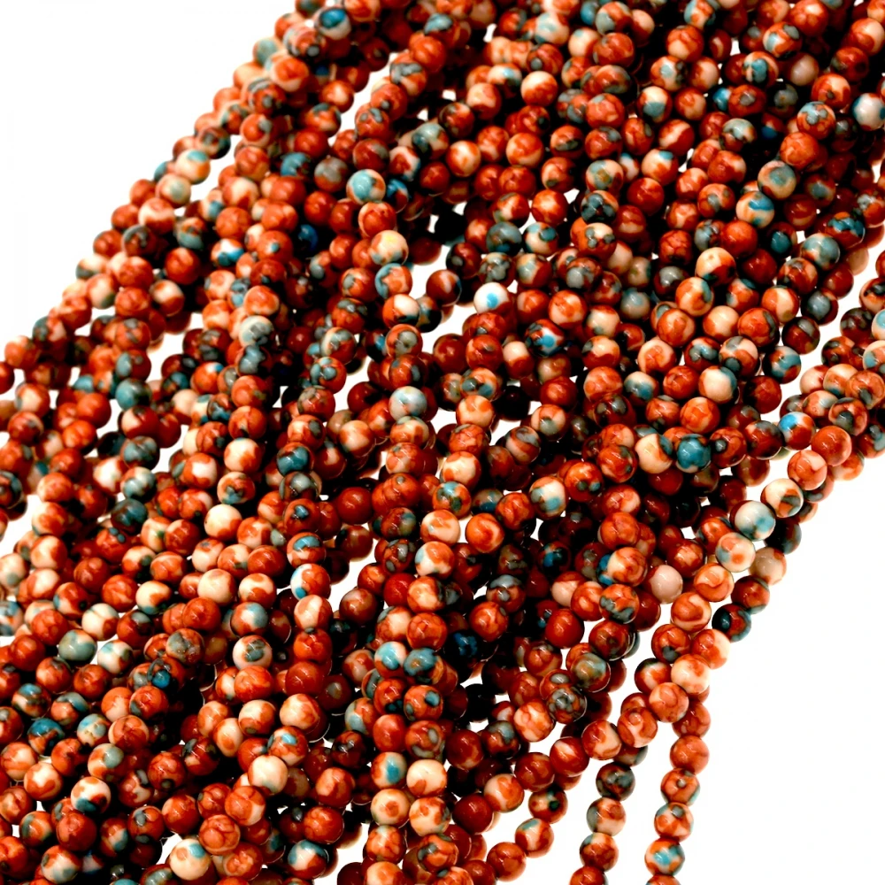 

4mm round Orange and Green Rain Flower Stone Round Beads 10pcs full strand