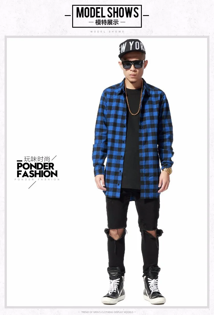 cool side zipper plaid shirt men hip 