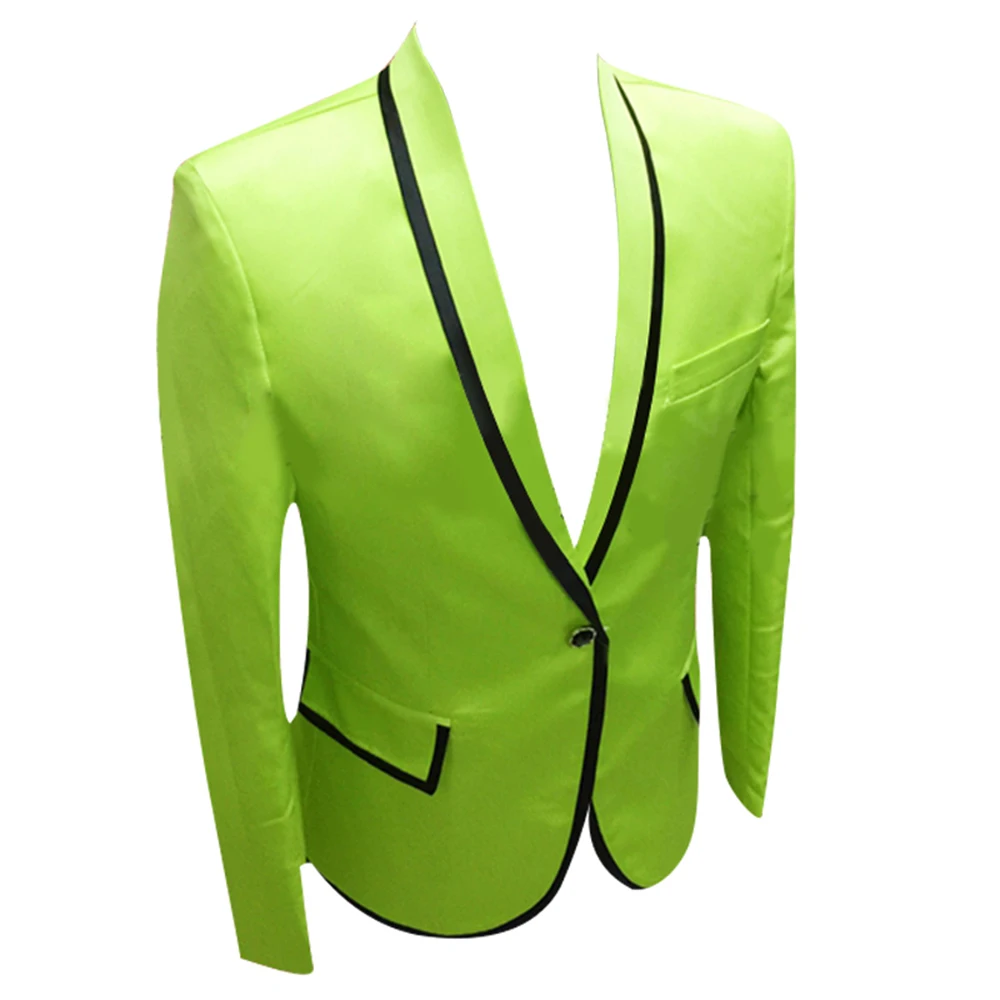 HCF by Air Men 1 Piece 1 Button with Black Edge Fluorescent Green Suit Jacket For Party