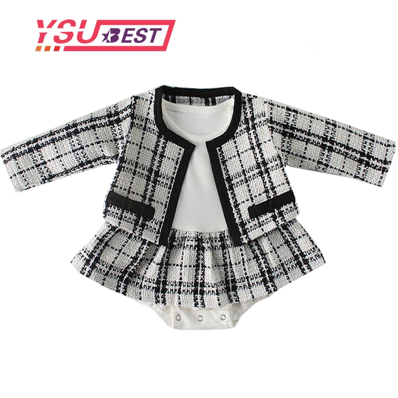 

Newborn Baby Girl Clothes Autumn Spring 2019 Baby Rompers For Girls Plaid Princess Christmas Baby Clothes Set Romper+ Jacket