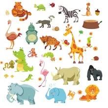 Забавные счастливый зоопарк милый динозавр зебра жираф змея наклейки на стену для детской комнаты детский домашний декор мультфильм наклейки с животными Diy Фреска