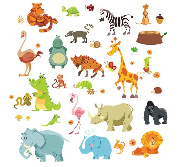 Funny Happy Zoo Cute Dinosaur Zebra Giraffe Snake Wall Stickers For Kids Rooms Baby Home Decor Cartoon Animals Decals Diy Mural