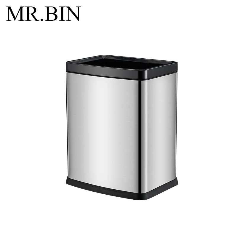 

MR.BIN 15 Litre Over Top Stainless Steel Trash Can for Home Cleaning High-capacity Kitchen Waste Bin with Removable Ring Liner