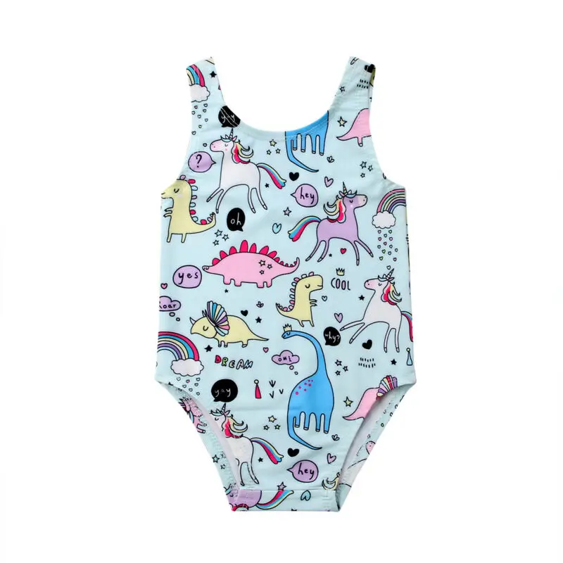 

Summer Newborn Kids Baby Girls Bikini One Piece Swimsuit Cartoon Unicorn Dinosaur Swimwear Bathing Suit 0-24M